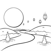 Abstract Digital Moonlit River concept as An abstract digital art depiction of a glowing river under the full moon during the Mid Autumn Festival with soft luminous waves and float Cleans vector