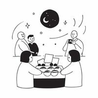 Abstract Mid Autumn Family Gathering concept as A warm glowing abstract scene of a family gathering around a table sharing mooncakes under a digital representation of the full moon Cleans Set 3 vector