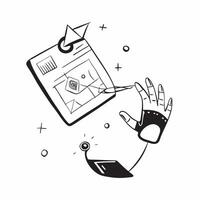 Abstract robotic arm with holographic interface on an isolated white background concept as A stylized abstract robotic arm interacting with a holographic interface isolated on a wh Cleans vector