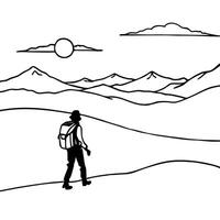 Backpacker on Glossy Desert Dunes at Twilight concept as A backpacker trekking across glossy desert dunes at twilight with the soft light of the setting sun reflecting on the sand Cleans Set 2 vector