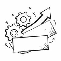 Border frame with gears and upward arrow for Growth concept as A sleek border frame design featuring interlocking gears and an upward arrow on opposite corners symbolizing growth Cleans vector