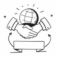 Border frame with globe and handshake for Expansion concept as A border frame featuring a globe and a handshake representing business expansion The design includes ample copy spac Cleans vector