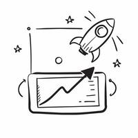 Border frame with rocket and graph for Growth concept as A border frame featuring a rocket and a rising graph symbolizing business growth The design offers ample copy space in the Cleans vector