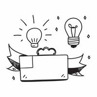 Briefcase and light bulb border frame with Innovative Solutions text and copy space concept as A sleek border frame featuring a briefcase and light bulb in opposite corners with th Cleans vector