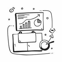 Briefcase and chart border frame with Performance Metrics text and copy space concept as A sleek border frame featuring a briefcase and chart at opposite corners with the text Perf Cleans vector