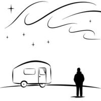 Camper Watching Glossy Aurora Borealis concept as A camper standing in awe as they watch the glossy Aurora Borealis illuminate the night sky The scene is magical and surreal perfe Cleans Set 2 vector