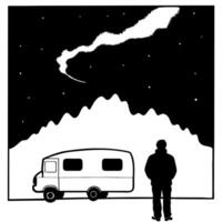 Camper Watching Glossy Aurora Borealis concept as A camper standing in awe as they watch the glossy Aurora Borealis illuminate the night sky The scene is magical and surreal perfe Cleans vector