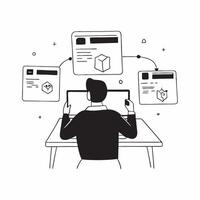 Candid shot of an IT security specialist monitoring a network concept as A candid image of an IT security specialist monitoring network security on multiple screens in a command ce Cleans vector
