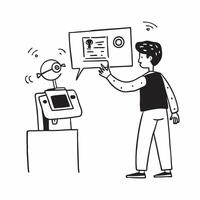 Candid shot of a robotics engineer programming a humanoid robot concept as A candid photo of a robotics engineer programming a humanoid robot in a high tech lab The image captures Cleans vector