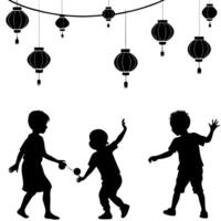 Children Playing with Lanterns in the Backyard concept as A candid capture of children playing with glowing lanterns in the backyard during the Mid Autumn Festival with spontaneous Cleans vector