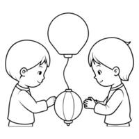 Children Making Lanterns at a Mid Autumn Festival Workshop concept as A candid shot of children making lanterns at a workshop during the Mid Autumn Festival with focused expression Cleans vector