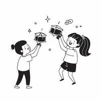 Children Playing with Lanterns in the Backyard concept as A candid capture of children playing with glowing lanterns in the backyard during the Mid Autumn Festival with spontaneous Cleans Set 3 vector