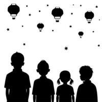 Children Watching Lanterns in the Sky concept as A candid capture of children watching glowing lanterns float into the night sky during the Mid Autumn Festival with wide eyed wonde Cleans Set 2 vector