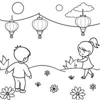 Children Playing in the Garden During Mid Autumn Festival concept as A candid capture of children playing in a garden during the Mid Autumn Festival surrounded by lanterns and flow Cleans Set 2 vector