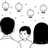 Children Watching Lanterns in the Sky concept as A candid capture of children watching glowing lanterns float into the night sky during the Mid Autumn Festival with wide eyed wonde Cleans Set 3 vector