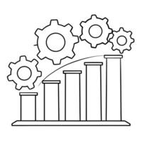 Column chart with floating gears concept as A column chart with gears floating around it isolated on a white background This setup represents the integration of operational proces Cleans vector