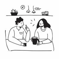Couple enjoying coffee together at a rustic kitchen table concept as A candid shot of a couple enjoying coffee together at a rustic kitchen table The camera captures the warm home Cleans vector