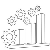 Column chart with floating gears concept as A column chart with gears floating around it isolated on a white background This setup represents the integration of operational proces Cleans Set 2 vector