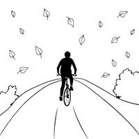 Cyclist on a Glossy Road through Autumn Forest concept as A cyclist riding through a glossy road surrounded by vibrant autumn foliage with golden leaves reflecting light The scene Cleans vector