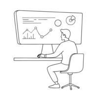 Data visualization specialist creating glossy infographics concept as A data visualization specialist is seated at a desk creating glossy infographics on a large monitor The backg Cleans vector