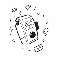 Digital assistant with holographic interface and copy space concept as A digital assistant device surrounded by floating holographic interface elements glowing vibrantly The left Cleans vector