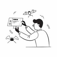 Engineer candidly assembling a drone prototype concept as A candid image of an engineer assembling a drone prototype in a tech lab The shot captures the technical expertise and me Cleans vector