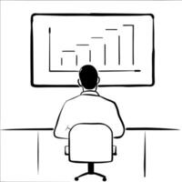 Executive reviewing glossy performance metrics concept as An executive is seated at a large desk reviewing glossy performance metrics displayed on a sleek modern screen The backgr Cleans vector