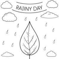 Falling Raindrop and Leaf with Rainy Day Text concept as A raindrop and leaf floating together as if falling with Rainy Day text subtly included at the bottom The elements are iso Cleans Set 2 vector