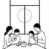 Family Sharing Mooncakes During Mid Autumn Festival concept as A candid shot of a family sharing mooncakes in a warm and cozy setting with natural light streaming through a window Cleans Set 2 vector