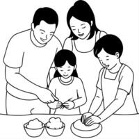 Family Making Mooncakes Together concept as A candid shot of a family making mooncakes together in the kitchen with flour covered hands and joyful expressions The scene captures t Cleans Set 3 vector