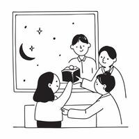 Family Sharing Mooncakes During Mid Autumn Festival concept as A candid shot of a family sharing mooncakes in a warm and cozy setting with natural light streaming through a window Cleans Set 3 vector