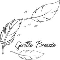 Feather and Wind Symbol with Gentle Breeze Text concept as A delicate feather and wind symbol floating together with Gentle Breeze text at the bottom The elements are isolated on Cleans vector