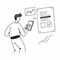 Financial officer checking stock prices on a mobile device while walking concept as A candid shot of a financial officer checking stock prices on a mobile device while walking thro Cleans vector