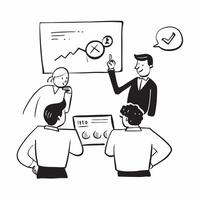 Financial officer explaining financial data during a team briefing concept as A candid shot of a financial officer standing and explaining financial data to a team during a briefin Cleans vector