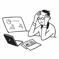 Financial officer looking over financial reports with a concerned expression concept as A candid shot capturing a financial officer sitting at a desk looking over financial reports Cleans vector