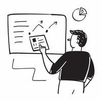 Financial officer reviewing charts and graphs on a whiteboard concept as A candid moment where a financial officer is reviewing charts and graphs on a whiteboard during a strategy Cleans vector