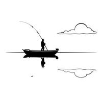 Fisherman on a Glossy Lake during Golden Hour concept as A fisherman in a small boat on a glossy lake during golden hour with the sky reflecting on the water The scene is serene a Cleans Set 2 vector