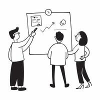 Financial officer reviewing investment strategies with a whiteboard in a small meeting concept as A candid shot of a financial officer standing in front of a whiteboard reviewing i Cleans vector