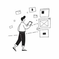 Financial officer walking through an office corridor while checking emails on a smartphone concept as A candid shot of a financial officer walking through an office corridor while Cleans vector