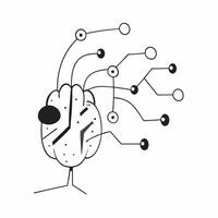 Flat Abstract AI brain with digital nodes on an isolated white background concept as A stylized abstract AI brain connected by glowing digital nodes isolated on a white background Cleans vector