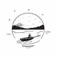 Fisherman on a Glossy Lake during Golden Hour concept as A fisherman in a small boat on a glossy lake during golden hour with the sky reflecting on the water The scene is serene a Cleans Set 3 vector