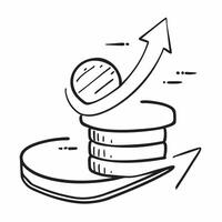 Flat Abstract coin stack and upward arrow with Profit Growth text concept as A dynamic featuring an abstract stack of coins and an upward arrow with the text Profit Growth Cleans vector
