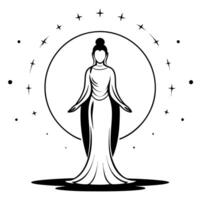 Flat Abstract Digital Art of Moon Goddess concept as A glowing abstract representation of the Moon Goddess a symbolic figure in the Mid Autumn Festival surrounded by luminous shape Cleans Set 2 vector