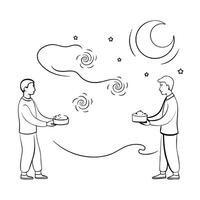 Flat Abstract Digital Art of Mooncake Sharing concept as A glowing abstract scene of people sharing mooncakes during the Mid Autumn Festival with vibrant colors and swirling light Cleans vector