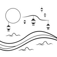 Flat Abstract Digital Moonlit River concept as An abstract digital art depiction of a glowing river under the full moon during the Mid Autumn Festival with soft luminous waves and Cleans vector