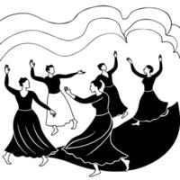 Flat Abstract Festive Dance in Glowing Lights concept as A digital abstract art piece showing dancers in glowing attire performing a traditional Mid Autumn Festival dance surrounde Cleans Set 2 vector