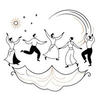 Flat Abstract Festive Dance in Glowing Lights concept as A digital abstract art piece showing dancers in glowing attire performing a traditional Mid Autumn Festival dance surrounde Cleans vector