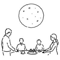Flat Abstract Mid Autumn Family Gathering concept as A warm glowing abstract scene of a family gathering around a table sharing mooncakes under a digital representation of the full Cleans Set 2 vector