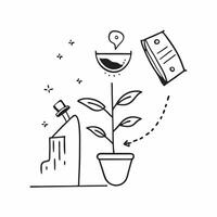 Flat Abstract money tree and watering can with Wealth Growth text concept as A dynamic design of an abstract money tree and watering can with the text Wealth Growth The ele Cleans vector