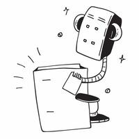 Flat AI robot with holographic task list and copy space concept as An AI robot with floating holographic task lists glowing brightly above it The right side of the image is left b Cleans vector